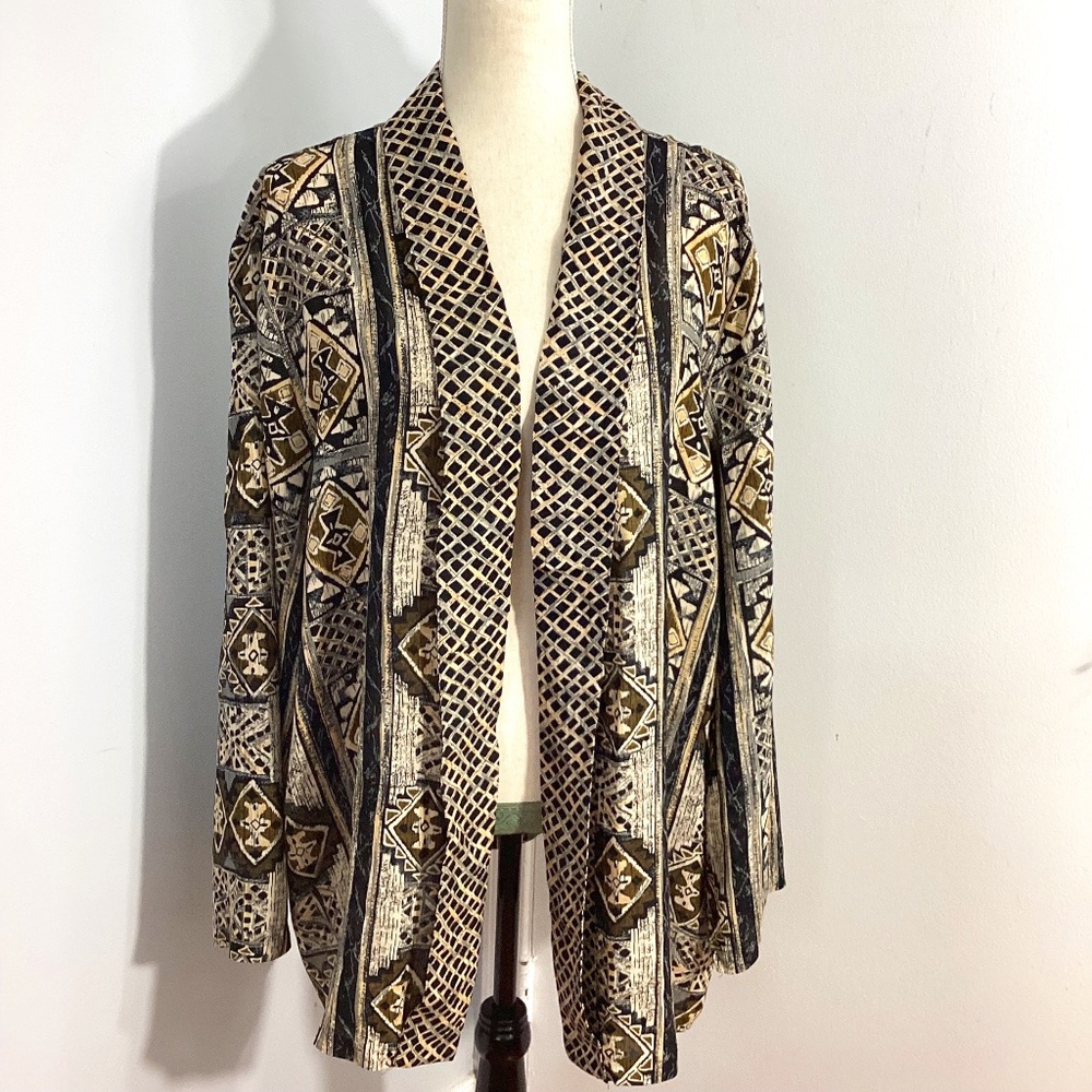 VINTAGE ALFRED DUNNER PLUS 18W OPEN FRONT DUSTER TOPPER AZTEC WESTERN